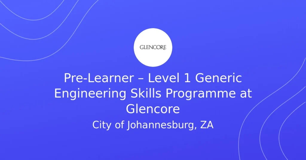 Pre-Learner – Level 1 Generic Engineering Skills Programme 2026